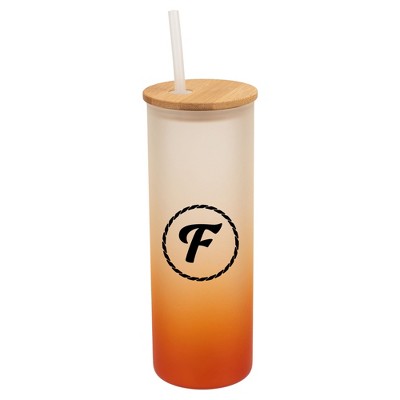 Elanze Designs F Monogram Letter Initial Rope Circle Wrap-Around Design 25 Ounce Frosted Gradient Glass On-The-Go Coffee Travel Skinny Tumbler Mug