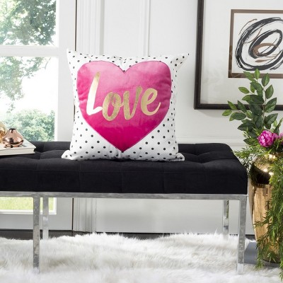 Pink and White Polka Dot Heart Throw Pillow