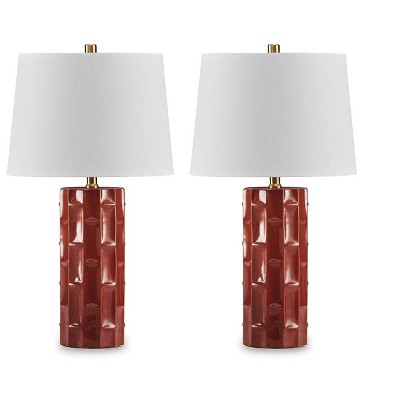 Signature Design by Ashley Jacemour Ribbed Ceramic Table Lamps - Set of 2, Burnt Umber