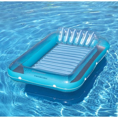 Blue Inflatable Swimming Pool Lounger with Pillow 70"