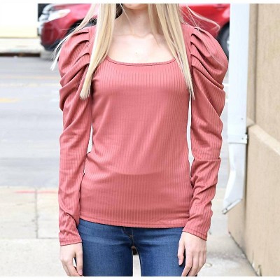 Women's Wide U Neck Puff Shoulder Top - Lily Clothing
