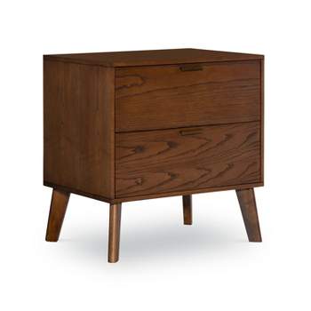 Reid Mid-Century Modern Wood 2 Drawer Nightstand Chest Walnut - Linon