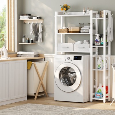 Aheaplus 31'' W Over-the-Toilet Storage Shelf with 2 Drawers and 4 Hooks for Restroom and Laundry