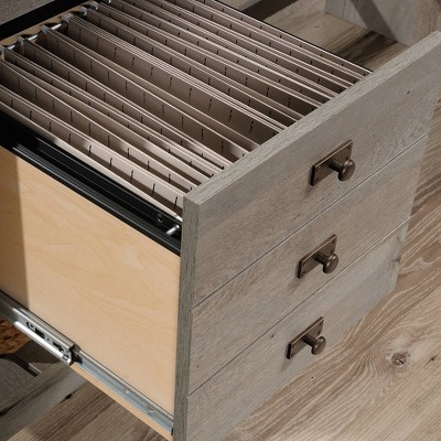 Mystic Oak L-Shaped Gray Wood Computer Desk with Drawer and Filing Cabinet