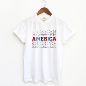 Simply Sage Market Women's America Stacked Short Sleeve Garment Dyed Tee - 1 of 3