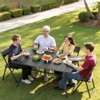 VEVOR Outdoor Patio Dining Table, 59 inch Long Rectangular Metal Steel Slat Backyard Bistro Tables for 4-6, with 1.5 in Umbrella Hole, Black - 2 of 4