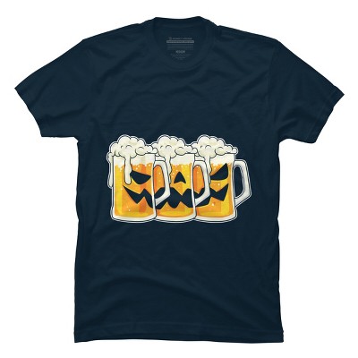 Men's Design By Humans Halloween Jack O Lantern Beer Drinking By RedBirdLS T-Shirt
