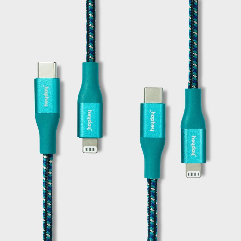 6&#39; Lightning to USB-C Braided Cable 2pk - heyday&#8482; Ocean Teal, 1 of 6