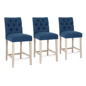WestinTrends Hayes 24" Linen Fabric Tufted Counter Stool (Set of 3) - 1 of 4