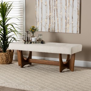 Baxton Studio Theo Japandi Cream Boucle Fabric and Walnut Brown Finished Wood Bench - 1 of 4