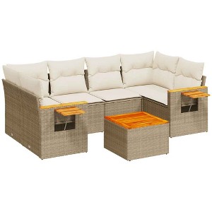 vidaXL 7 Piece Patio Sofa Set with Cushions Beige and Cream Poly Rattan - 1 of 4