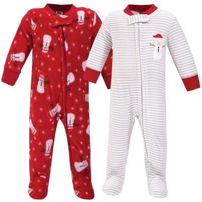 Image of Hudson Baby Baby Fleece Zipper Sleep and Play 2pk, Santa Snowman, 6-9 Months