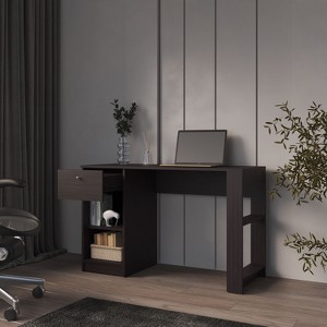 Vynxaria Sun City Computer Desk with a Drawer and Open Storage, Wengue - 1 of 4