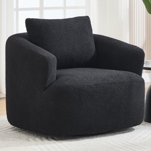 Yukimo 28"H Swivel Round Upholstered Comfy Chair with One Soft Pillow, Teddy Fleece High-Resilience Sponge Single Sofa - 1 of 4