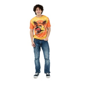 Five Nights At Freddy's Foxy Face Men's Orange Spiral Tie-Dye Crew Neck Short Sleeve T-shirt - 1 of 2