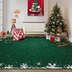Snowflake Christmas Area Rug Machine Washable Area Carpet, Non-Slip Non-Shedding Rugs Festive Decor for Living Room & Bedroom Spaces - 1 of 4