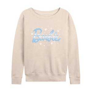 Women's - Barbie - Winter Snowflakes Lightweight French Terry Wide Neck Long Sleeve Shirt - 1 of 4