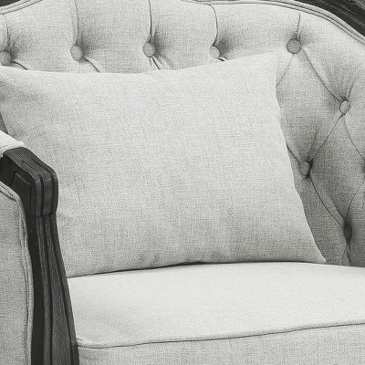 Gray and Dark Brown Linen Upholstered Armchair with Wooden Frame