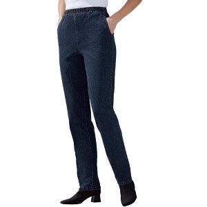 Woman Within Plus Size Petite Straight Leg Fineline Denim Jean - 1 of 4