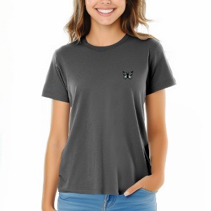 Dalix Butterfly Embroidered Cotton Relaxed Fit Short Sleeve Crewneck Tee Shirt Women - 1 of 4