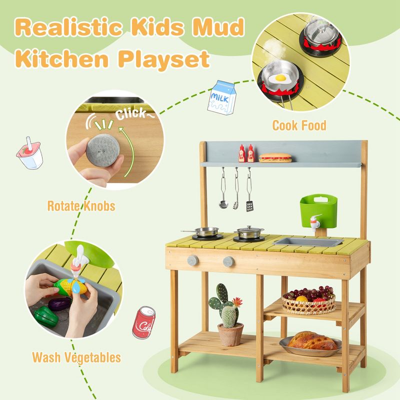 Costway Outdoor Mud Kitchen Set Fir Wood Kids Play Set with Removable Water Box, 5 of 11