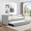 TiramisuBest Twin Upholstered Daybed with Trundle, Convertible Sofa Bed with Armrests, Striped Corduroy Fabric, Space-Saving Guest Bed, Beige - 4 of 4