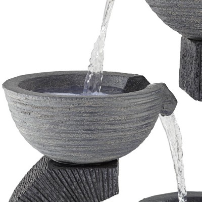 Gray Faux Stone LED Lighted Cascading Outdoor Floor Fountain