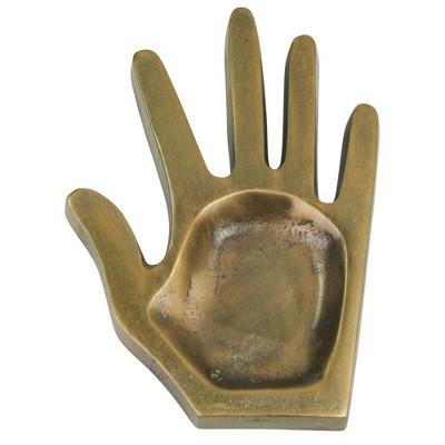 HomeRoots 8" Antiqued Gold Cast Iron Hand Trinket Tray