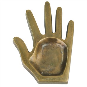 HomeRoots 8" Antiqued Gold Cast Iron Hand Trinket Tray - 1 of 4