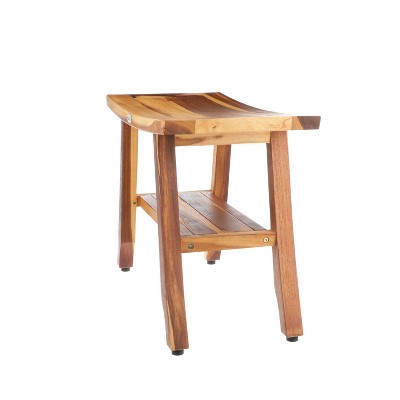 24" Teak Wood Shower Bench with Shelf