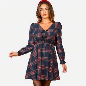Women's Festive Plaid Tie-Front Mini Dress - Cupshe - 1 of 4