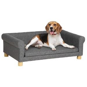 PawHut Modern Pet Sofa, Cat or Medium to Large Dog Couch Bed with Removable Seat Cushion and Elevated Base, Dark Gray - 1 of 4