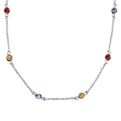 Sterling Silver Station Chain Crystal Necklace (18")