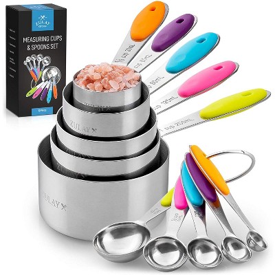 Measuring Cups and Spoons Set - 10 piece Multicolored Measuring Spoons and Cups With Soft Silicone Handles