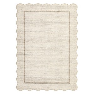 Scalloped Washable Bordered Living Room Bedroom Rug, Ultra Thin Non Slip Indoor Farmhouse Carpet for Dining Room - 1 of 4