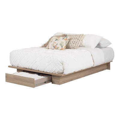Queen Rustic Oak Platform Bed with Storage Drawer