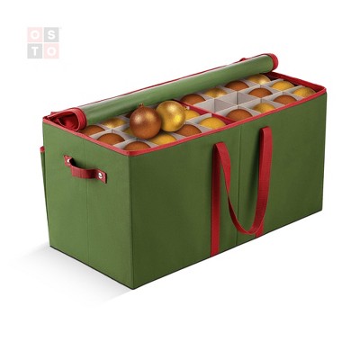 OSTO Large Christmas Ornament Storage Box Stores Up to 128 Holiday Ornaments of 3 in.; Non-Woven Fabric with Carry Handles and Side Pockets