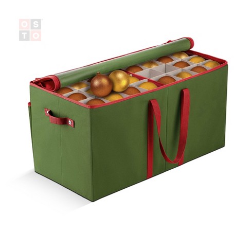 OSTO 6 in. Green 600D Polyester Holiday Ornament Storage Box with