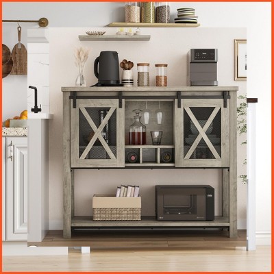 Homhougo Coffee Bar Cabinet, Sideboard Buffet Storage Cabinet with Storage Gray