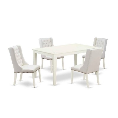 5-Piece Linen White Finish Solid Wood Top Rectangular Button Tufted Dining Room Set (Seats-4)