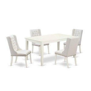 5-Piece Linen White Finish Solid Wood Top Rectangular Button Tufted Dining Room Set (Seats-4) - 1 of 4