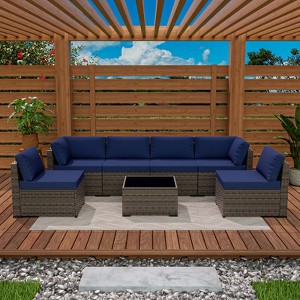 UPTIOT 7-Piece Wicker Outdoor Patio Conversation Sofa Set - 1 of 4
