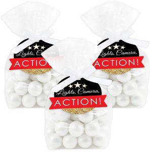 Big Dot of Happiness Red Carpet Hollywood - Movie Night Party Clear Goodie Favor Bags - Treat Bags With Tags - Set of 12 - 1 of 4