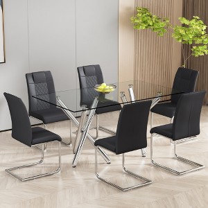 SAINTCY Set of 6 Modern Upholstered Dining Chairs - Faux Leather Padded Seats with Metal Legs for Kitchen, Dining & Living Room - 1 of 4