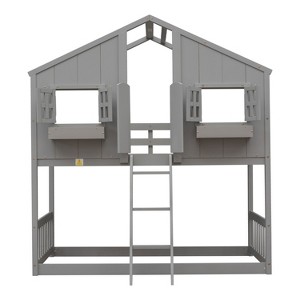 NicBex Twin Over Twin House Bunk Bed with Roof,Window,Ladder and Safety Guardrail for Kids,Girls,Boys - 1 of 4