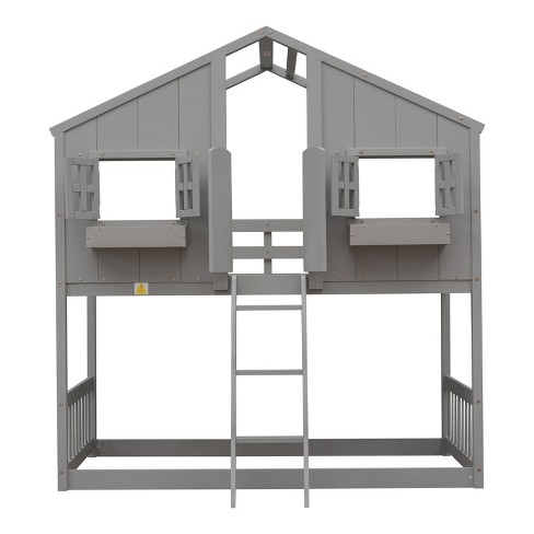 NicBex Twin Over Twin House Bunk Bed with Roof,Window,Ladder and Safety Guardrail for Kids,Girls,Boys - image 1 of 4