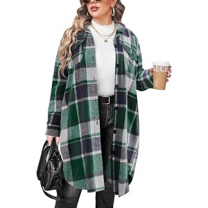 Zeagoo Womens Plus Size Flannel Plaid Shirts Long Sleeve Lounge Lapel Boyfriend Button Down Tartan Long Jacket Coats - 1 of 4