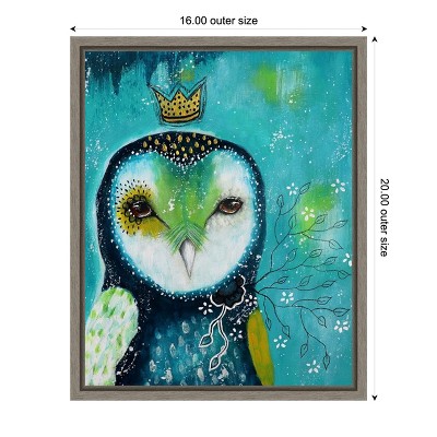 Midnight Cyan and Green Owl Canvas Wall Art