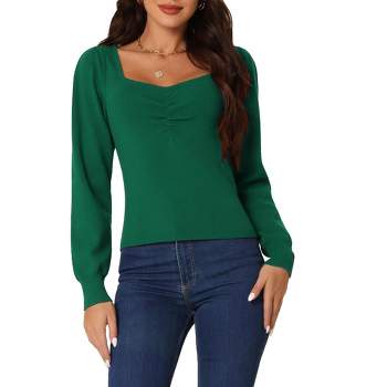 uhnmki Womens Shirt Casual V Neck Drop Shoulder Long Sleeve Knitted  Pullover Sweater for Autumn and Winter Womens Tunic Green at  Women's  Clothing store