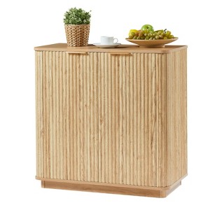 Angel Sar 31.5" Oak Buffet Cabinet with Curved Wave Doors, 2-Tier Storage Sideboard for Living Room, Bedroom, Hallway, Light Brown - 1 of 3